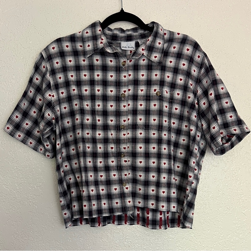 Vintage Western Plaid Heart Crop Button Down Shirt Cowgirl Style